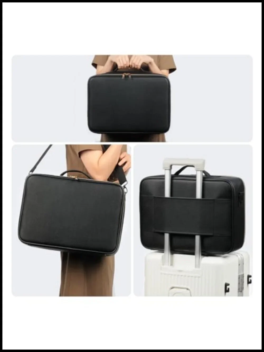 Makeup Travel Case with Dividers and Brush Storage, PU Leather, Portable